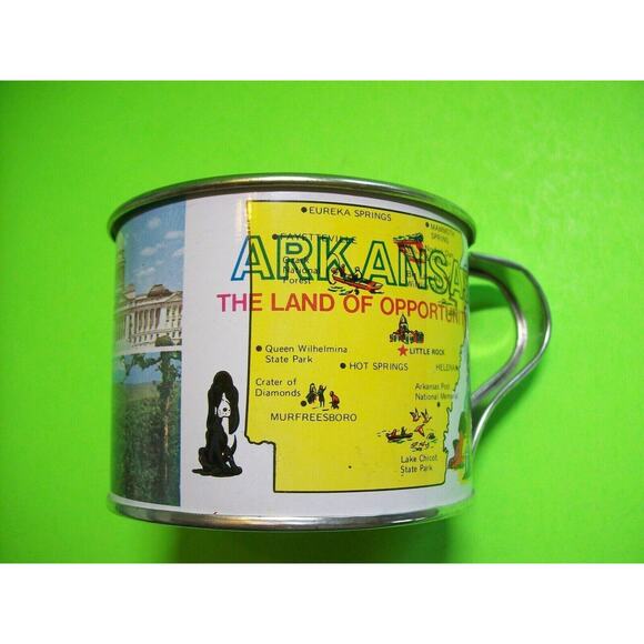 Arkansas Tin Mug Cup Vintage Home of Razorback Little Rock Hot Springs Retro - Picture 5 of 7